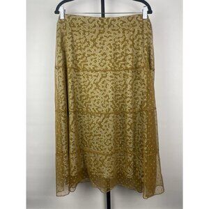 Logo Lori Goldstein Gold Polka‎ Dot Mesh Overlay Knit Midi Skirt Size XL
